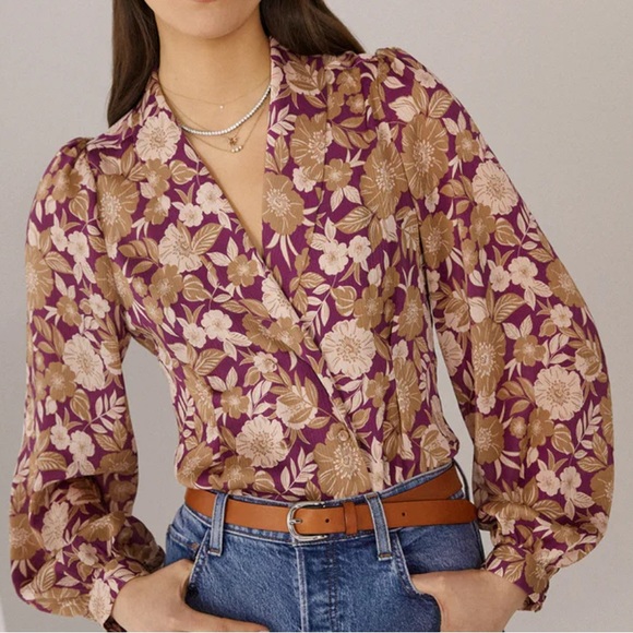 Favorite Daughter x Anthropologie Rami Sm Purple Pink Silky Double Button Front - Picture 14 of 15